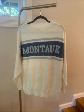 MOONRISE Montauk Sweater Small Coastal Grandmother Knit Pullover Navy Ivory